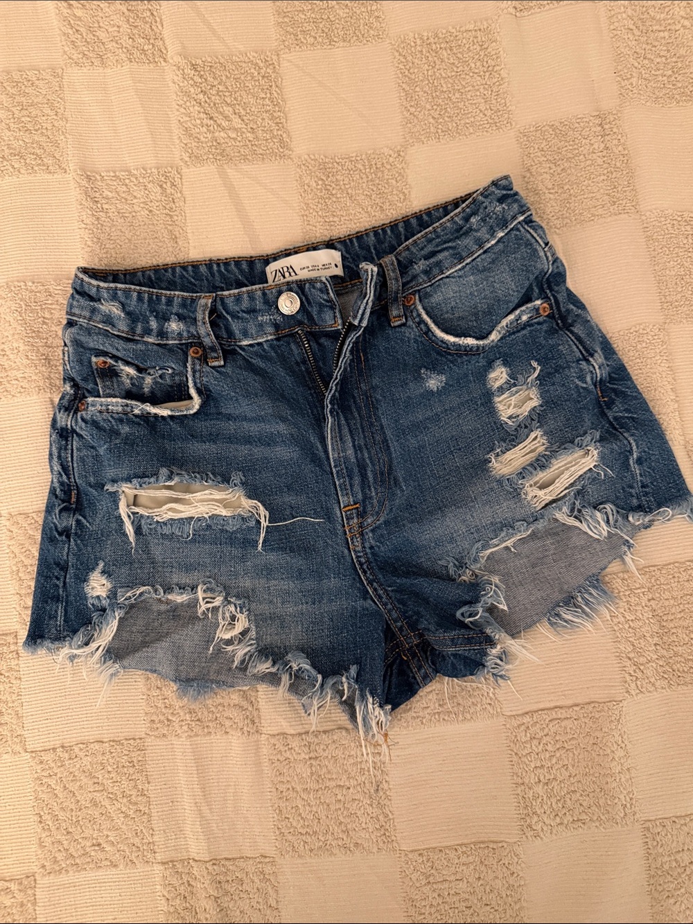 Zara Distressed Dark Blue Denim Cutoff Shorts